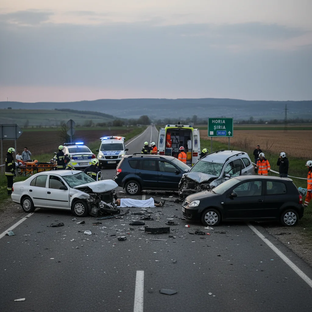 Accident rutier cu patru mașini între Horia și Șiria, în județul Arad: o persoană a murit, cinci rănite