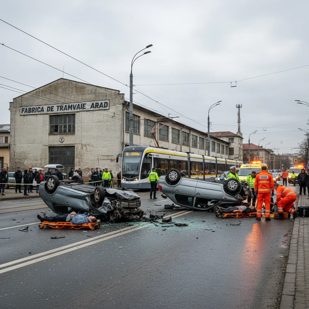 Accident rutier cu răniți pe Calea Victoriei din Arad, în zona fabricii de tramvaie
