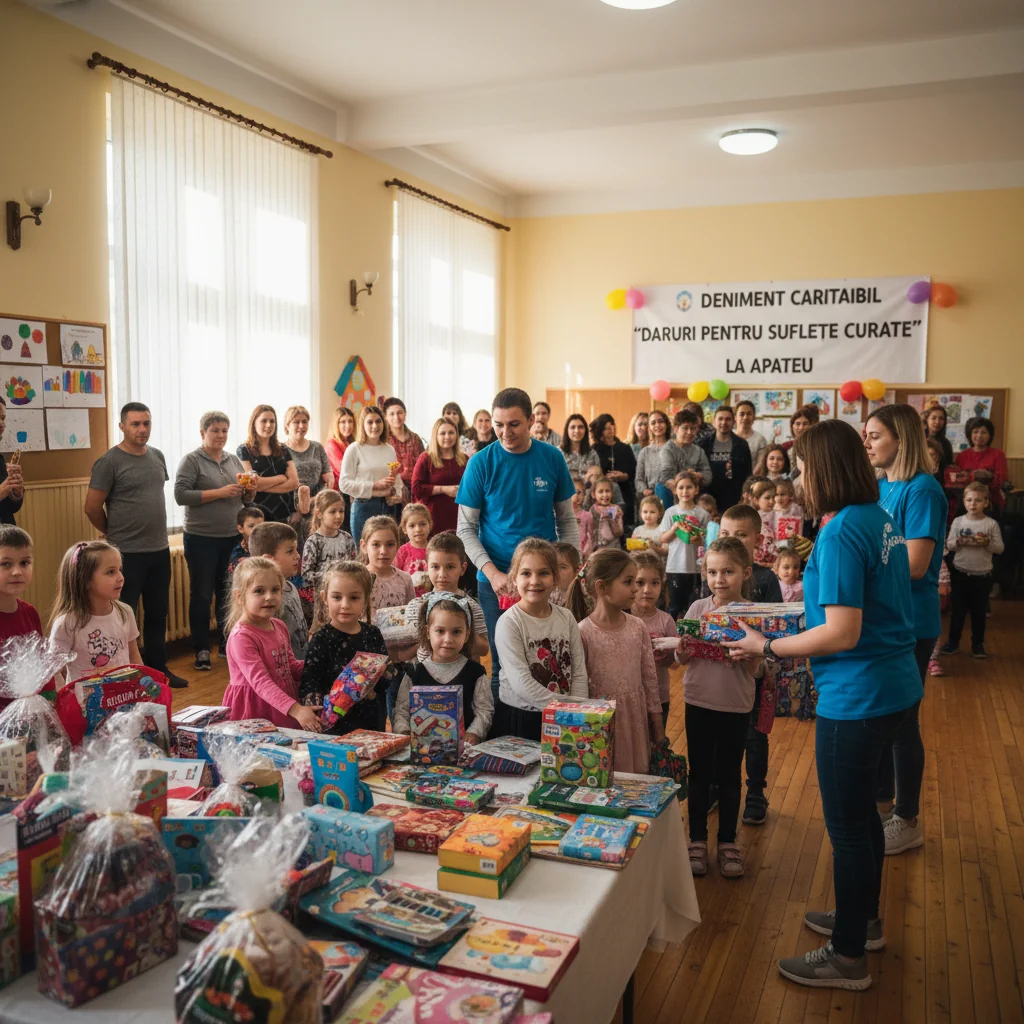 Acțiune caritabilă la Apateu, județul Arad: „Daruri pentru suflete curate” pentru elevi și familii vulnerabile