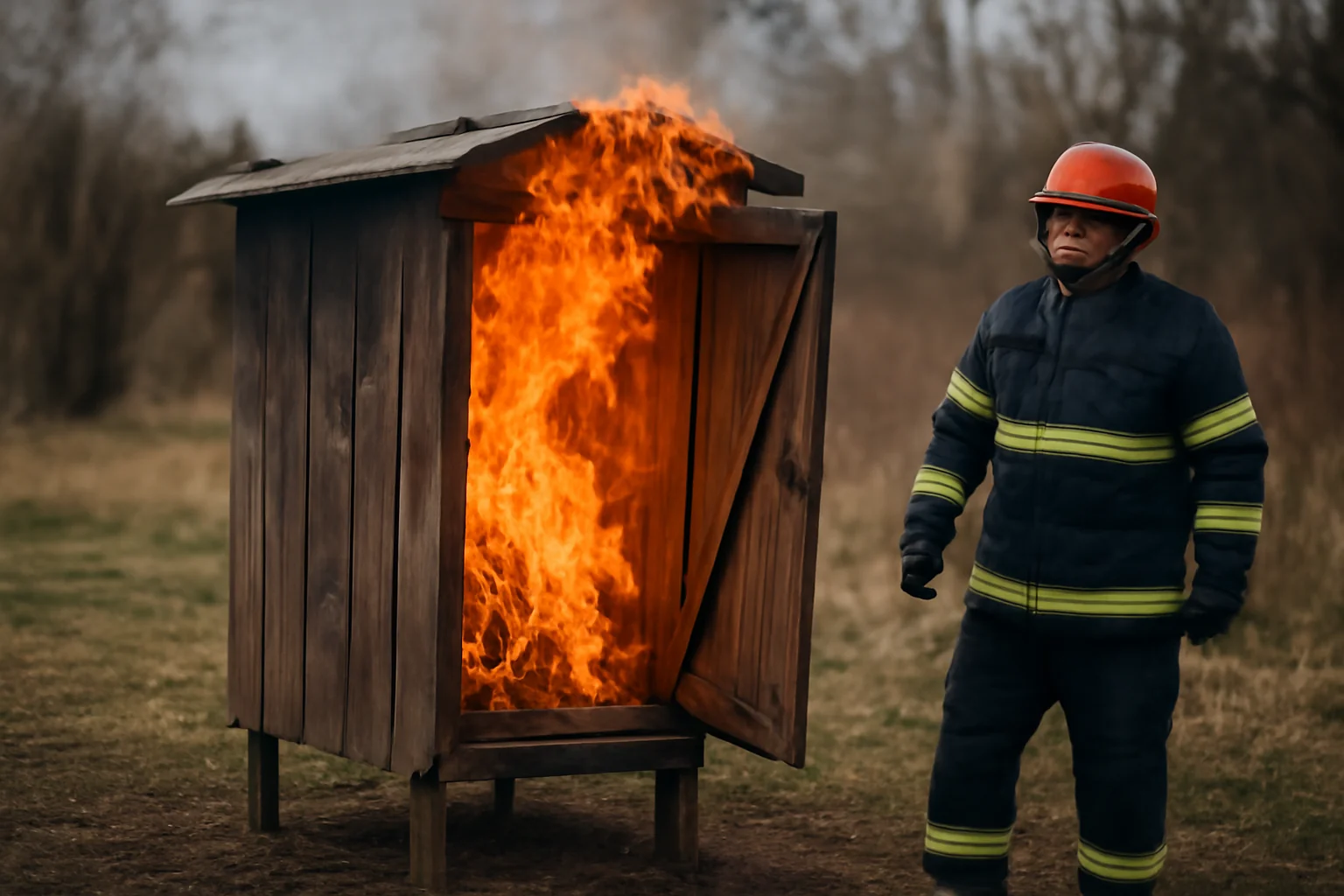 afumătoare improvizată cuprinsă de flăcări