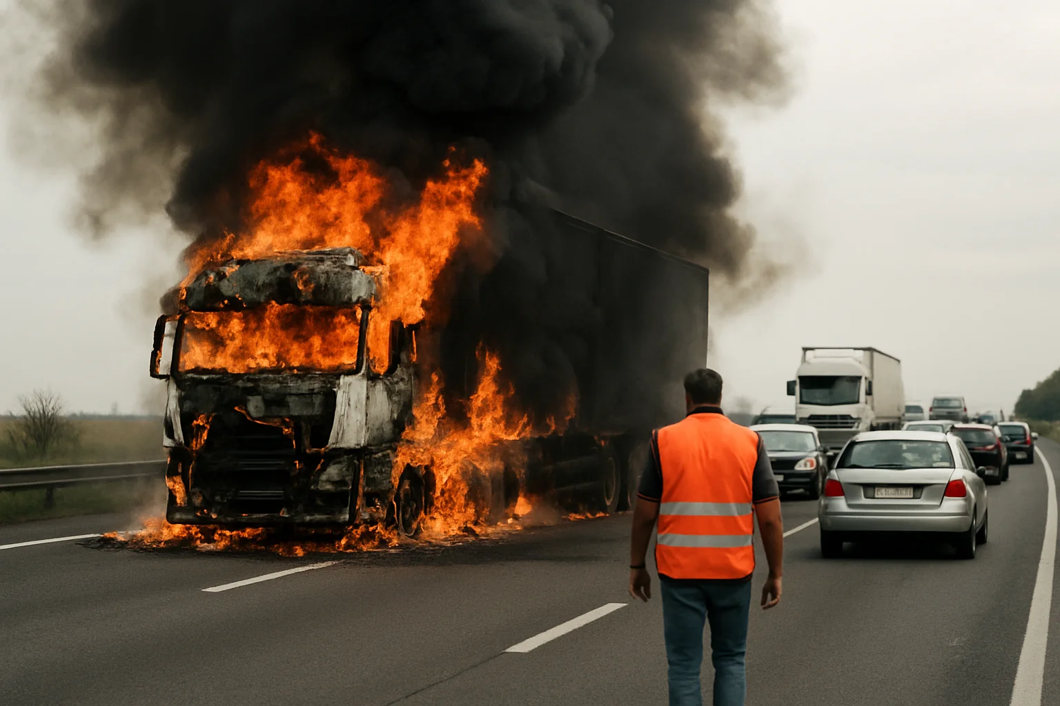 Incendiu la autotren pe A1 Arad-Timișoara: Trafic îngreunat
