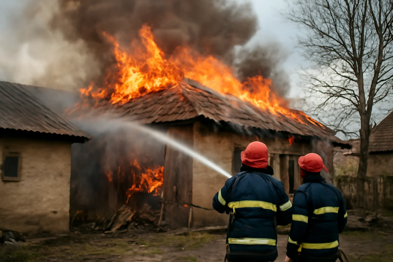 Incendiu la Felnac, județul Arad: anexă gospodărească și acoperiș de casă cuprinse de flăcări