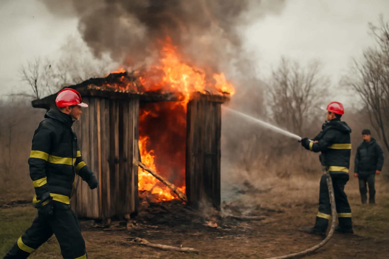 Incendiu la o afumătoare improvizată în Șagu, județul Arad