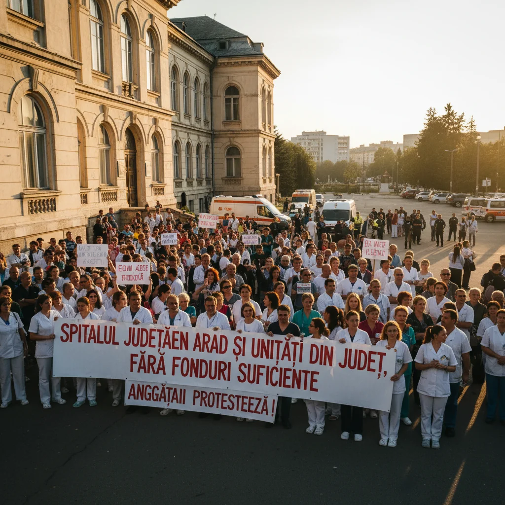 Protest al angajaților din sănătate la Spitalul Județean Arad din cauza lipsei de fonduri