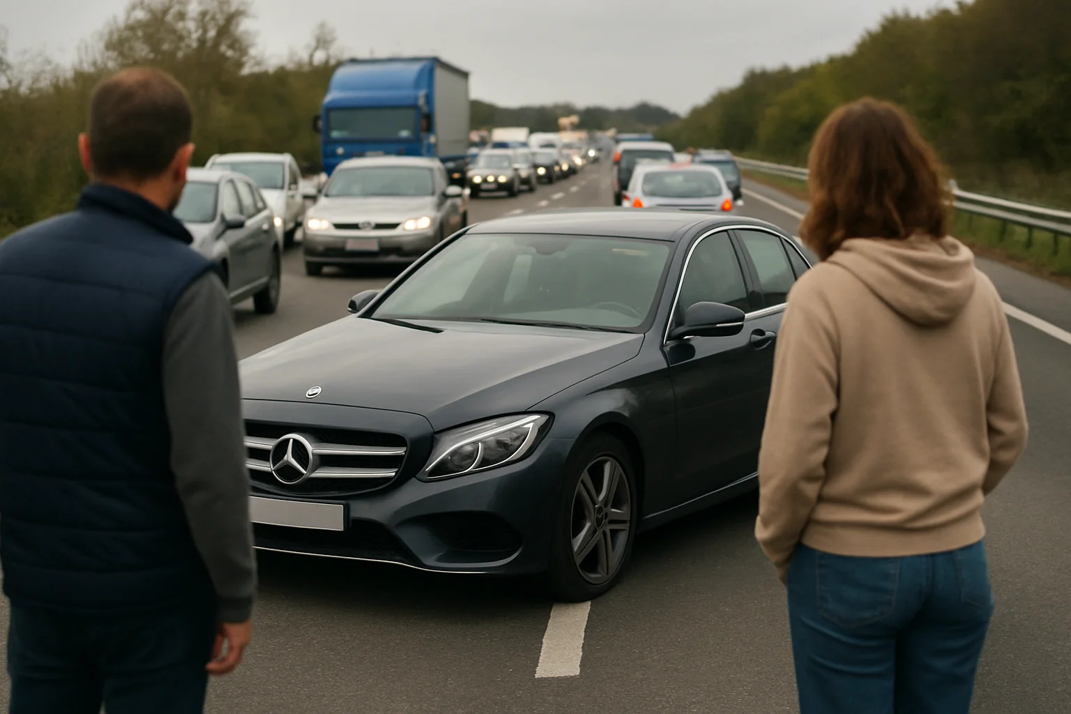 Trafic îngreunat pe DN7: Mașină abandonată în Valea Oltului